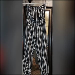 Black & White stripes Strapless Jumpsuit